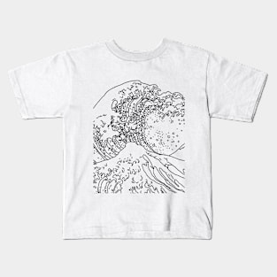 Black and White Japanese Wave - Great Wave Off Kanagawa Kids T-Shirt